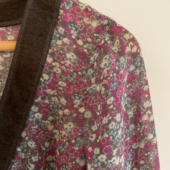 Esprit Y2K Whimsigoth Babydoll Tunic Top 10 Pink Micro Floral Fairy Semi Sheer - Picture 6 of 14